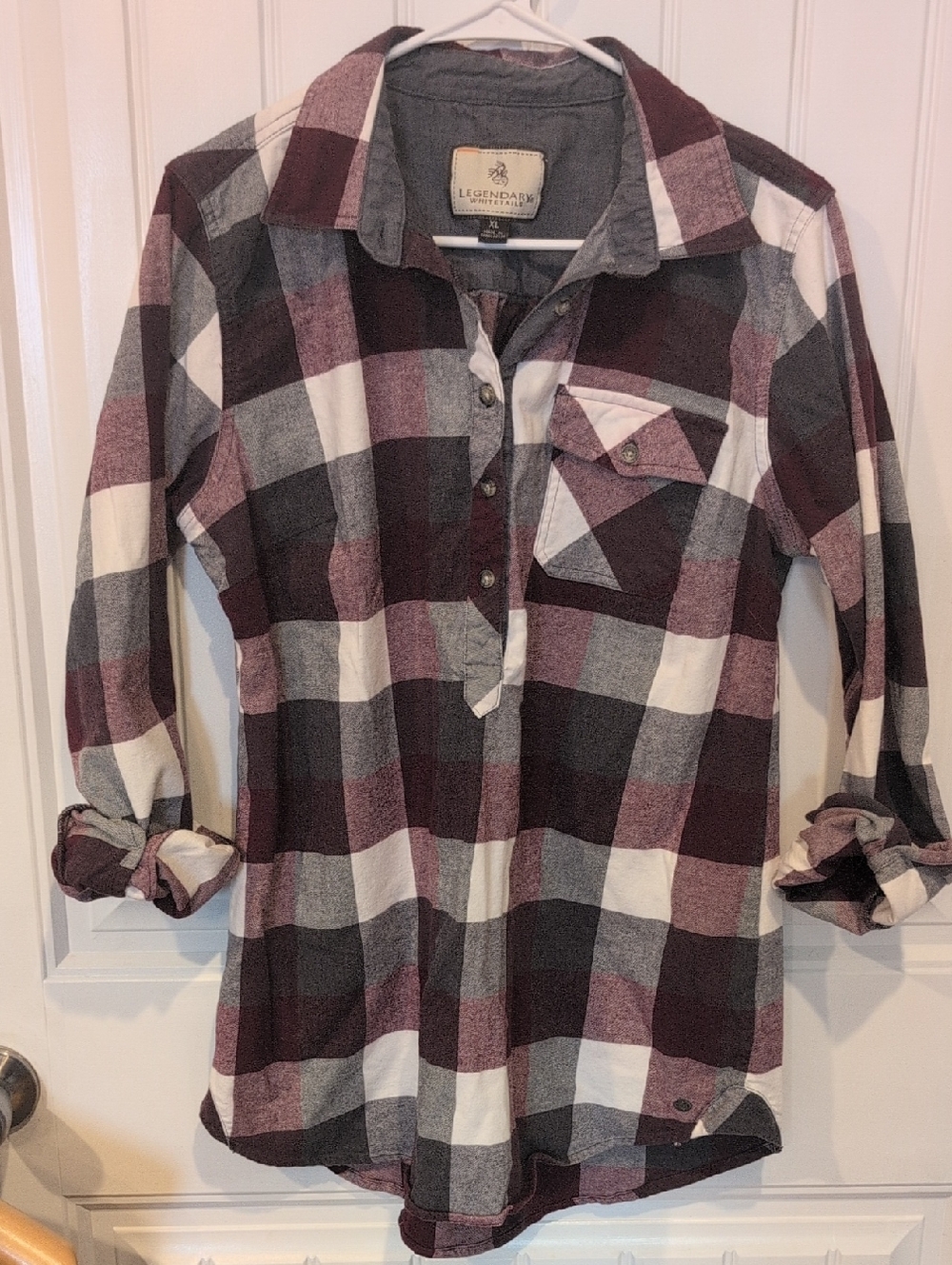 Legendary Whitetails Women's Burgundy Black and White Plaid Button Shirt